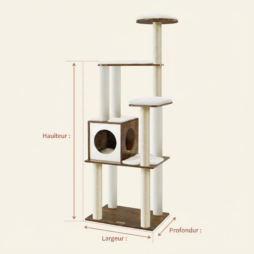 Arbre à Chat en Bois 165 cm – 5 Griffoirs, Plateformes & Niche Confortable