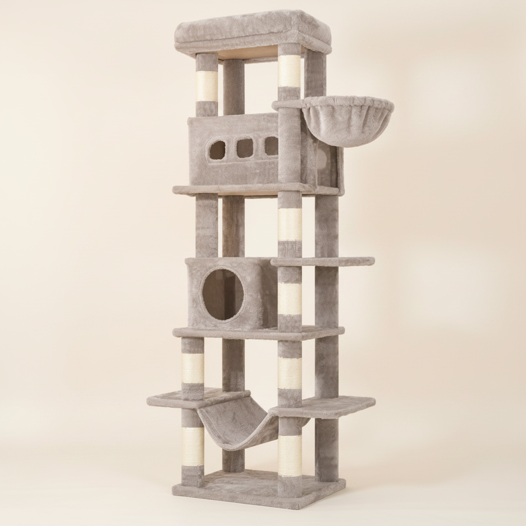 Arbre à Chat 170 cm – Griffoirs Multi-Niveaux, Grand Perchoir & Tapis Lavable