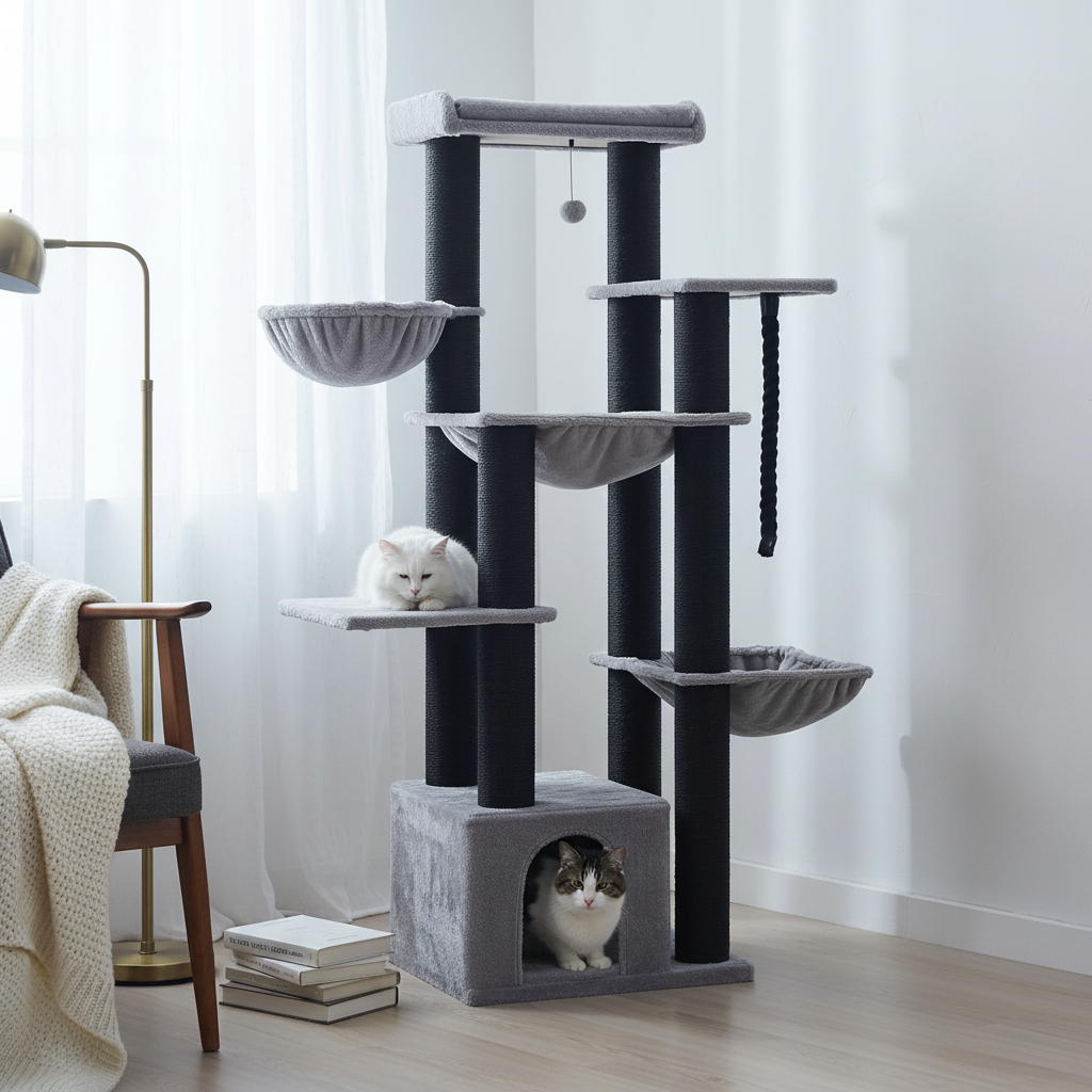 Arbre à Chat 170 cm – 11 Griffoirs Sisal, Hamac & Grand Perche pour Grandes Races