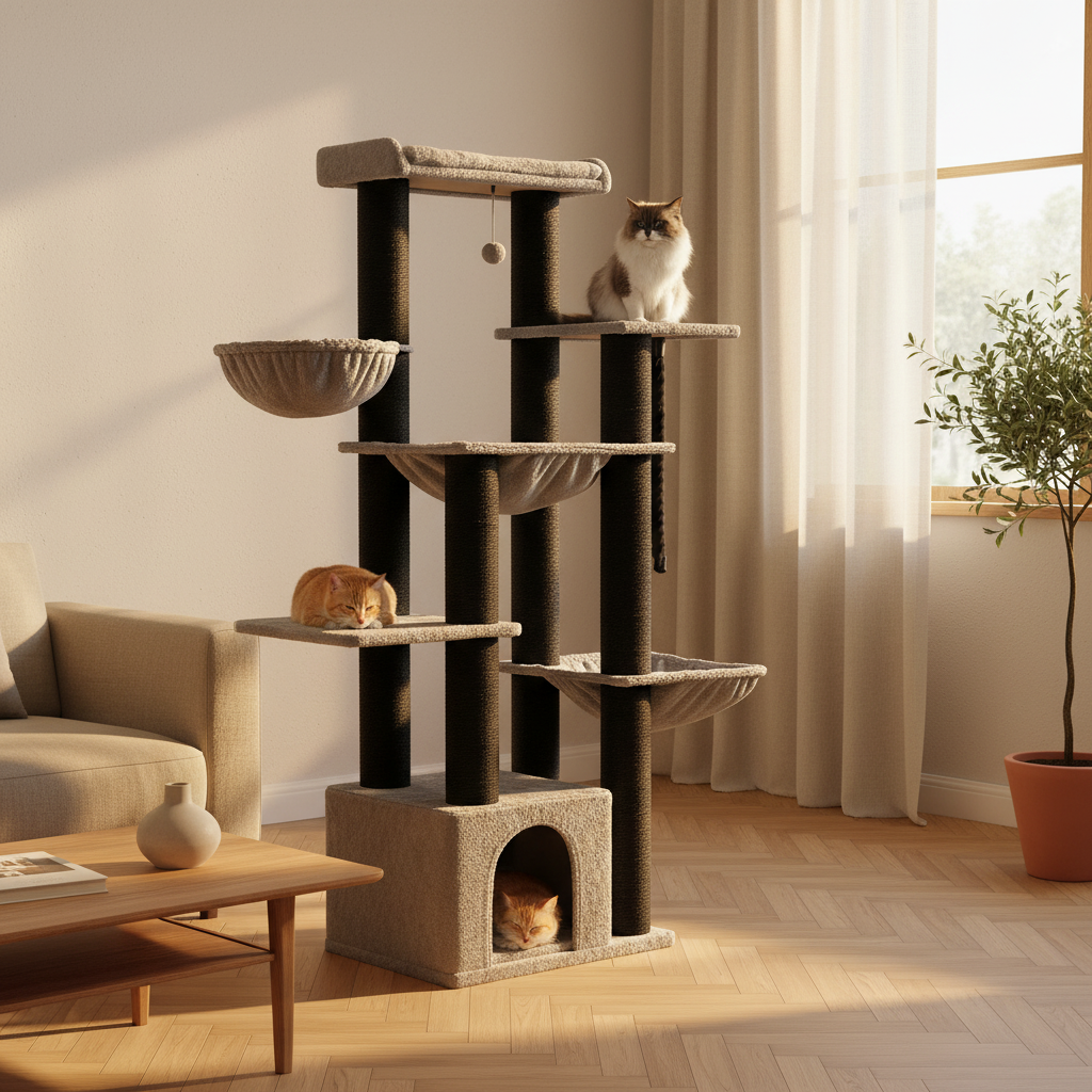 Arbre à Chat 170 cm – 11 Griffoirs Sisal, Hamac & Grand Perche pour Grandes Races