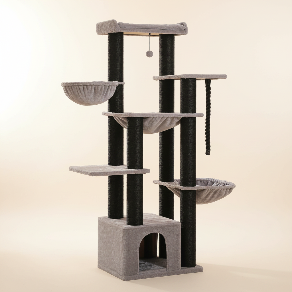 Arbre à Chat 170 cm – 11 Griffoirs Sisal, Hamac & Grand Perche pour Grandes Races