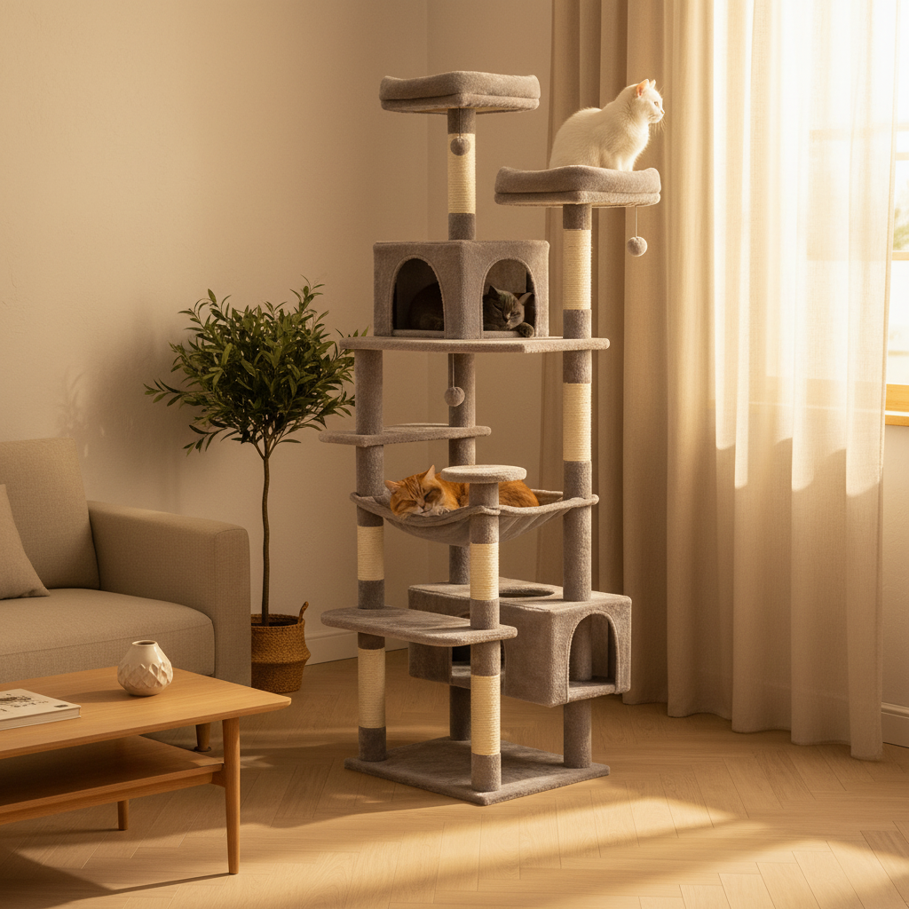 Arbre à Chat 184 cm – Hamac Spacieux, Griffoirs Sisal & Condos pour Grandes Races