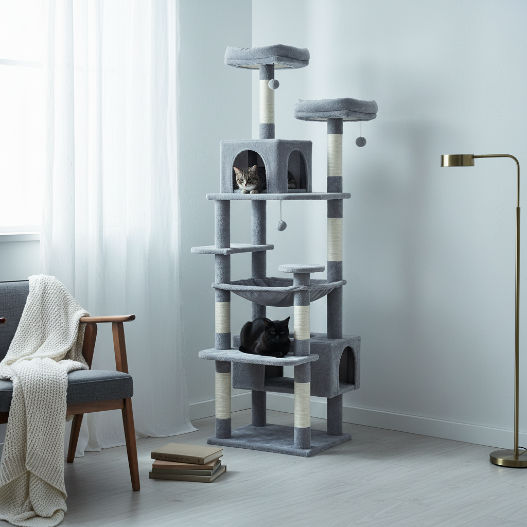 Arbre à Chat 184 cm – Hamac Spacieux, Griffoirs Sisal & Condos pour Grandes Races
