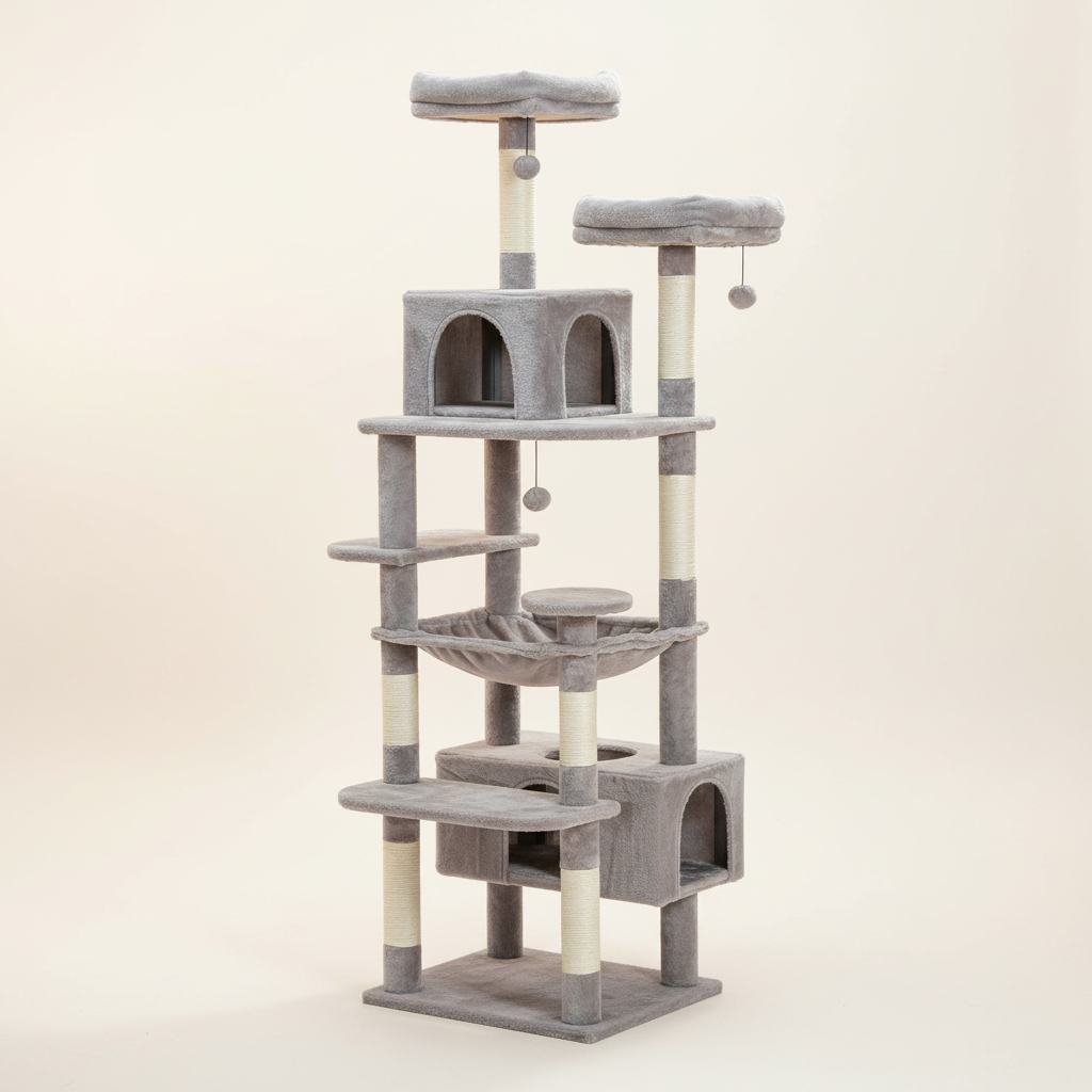 Arbre à Chat 184 cm – Hamac Spacieux, Griffoirs Sisal & Condos pour Grandes Races