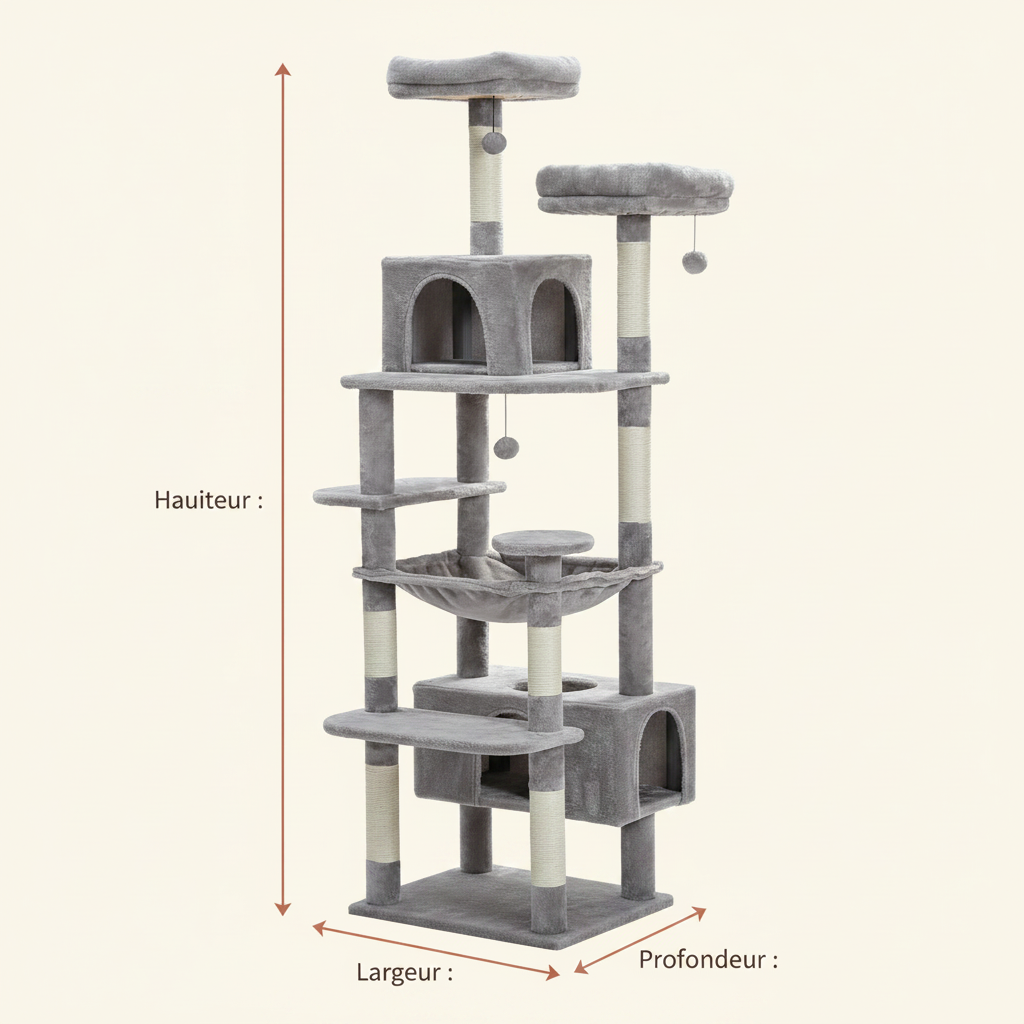 Arbre à Chat 184 cm – Hamac Spacieux, Griffoirs Sisal & Condos pour Grandes Races