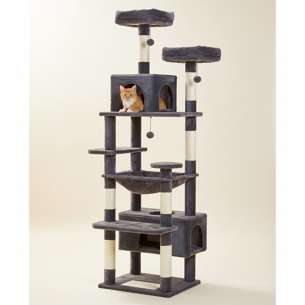 Arbre à Chat 184 cm – Hamac Spacieux, Griffoirs Sisal & Condos pour Grandes Races