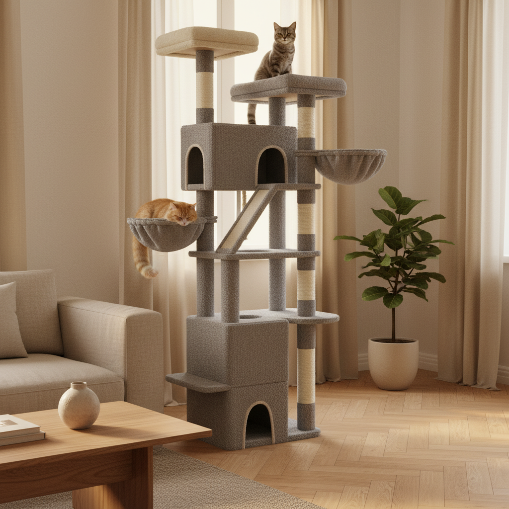 Arbre à Chat 185 cm – 2 Plateformes, 3 Condos & 6 Griffoirs Sisal pour Grandes Races