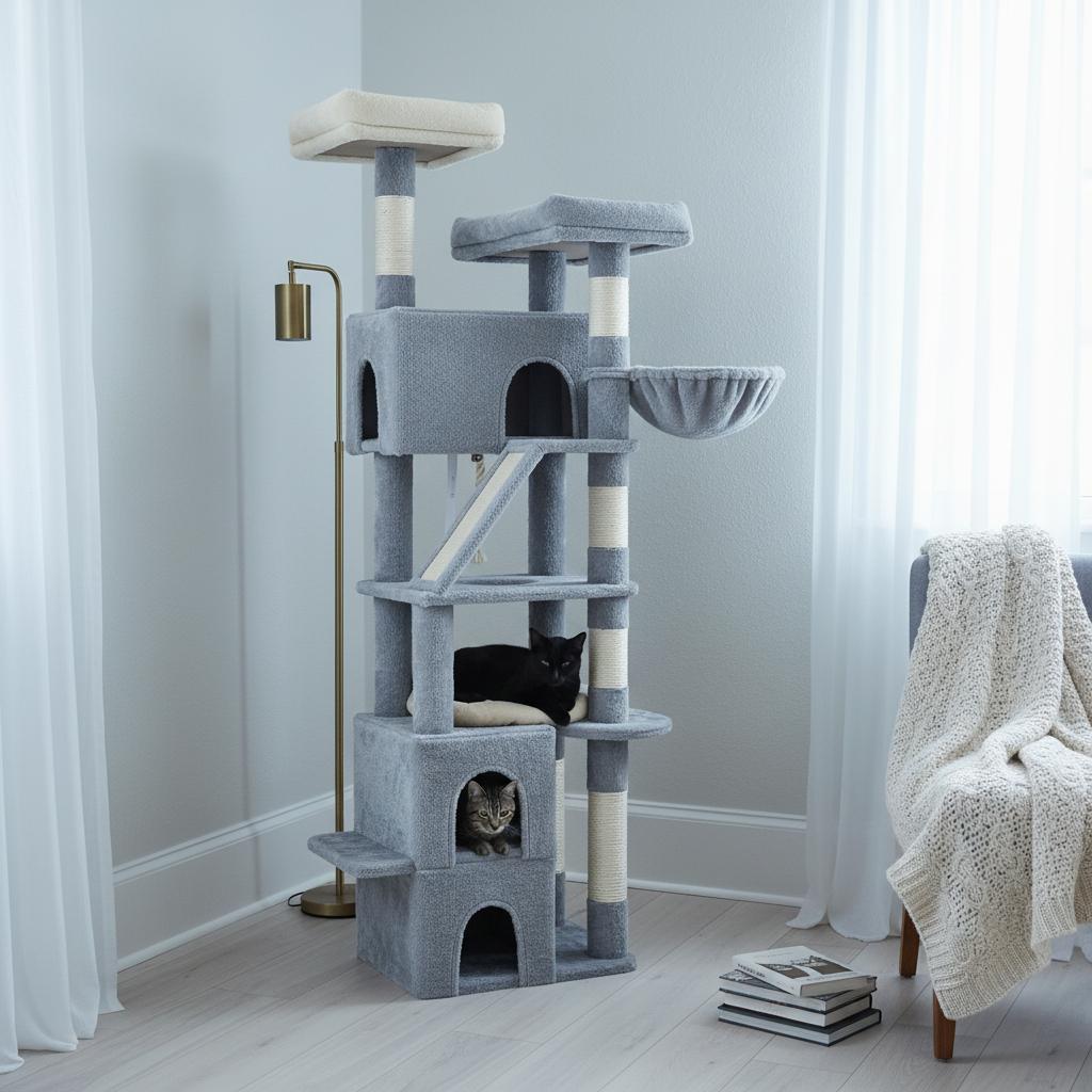 Arbre à Chat 185 cm – 2 Plateformes, 3 Condos & 6 Griffoirs Sisal pour Grandes Races