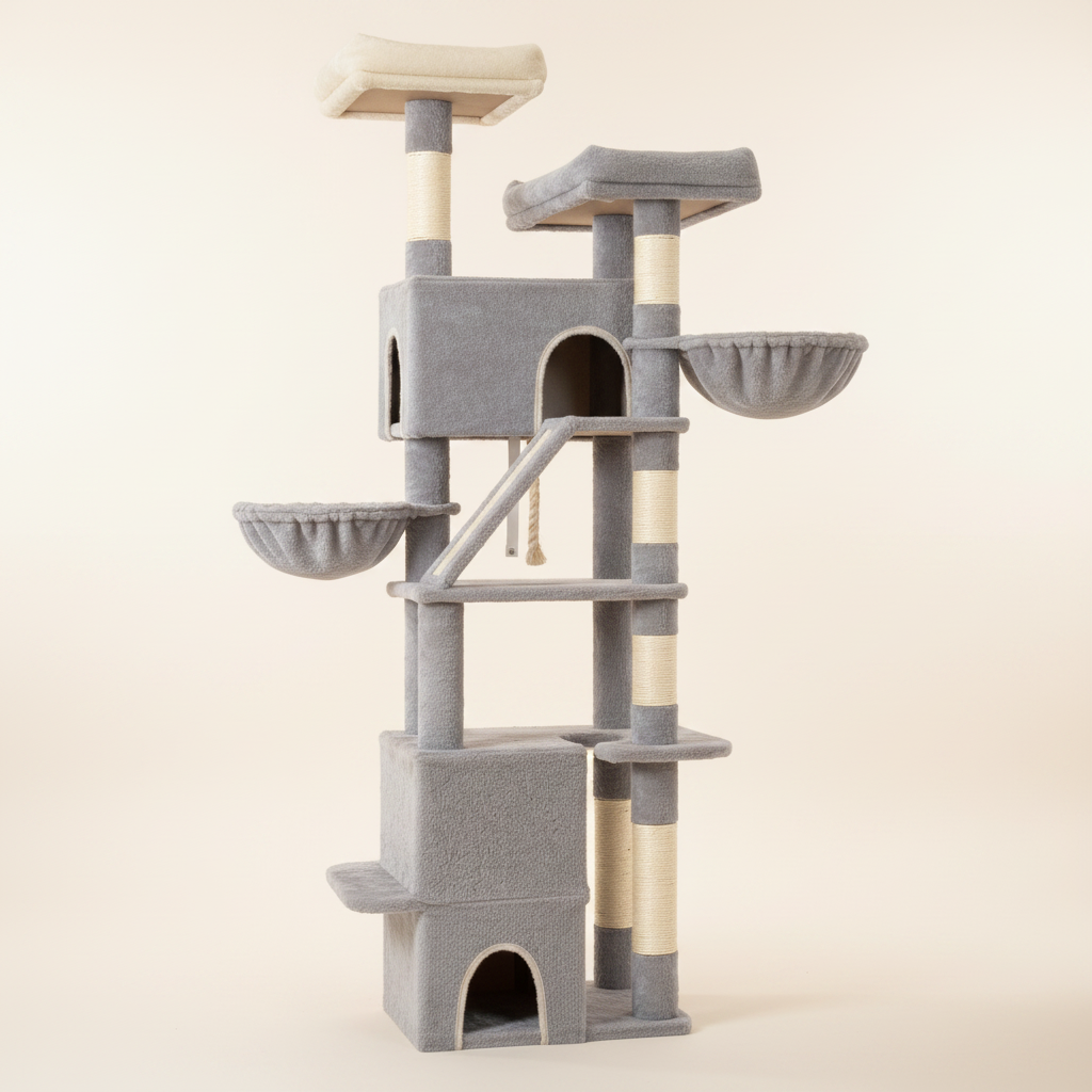 Arbre à Chat 185 cm – 2 Plateformes, 3 Condos & 6 Griffoirs Sisal pour Grandes Races