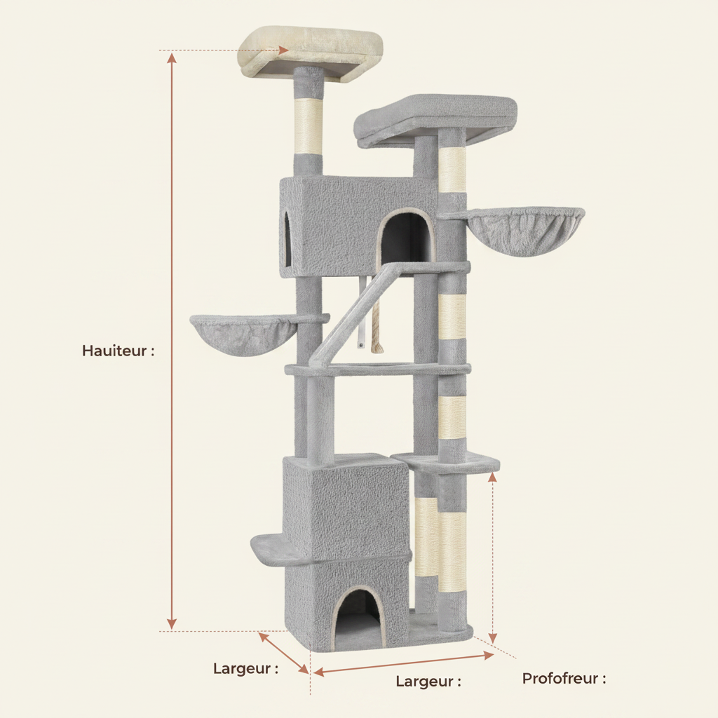 Arbre à Chat 185 cm – 2 Plateformes, 3 Condos & 6 Griffoirs Sisal pour Grandes Races