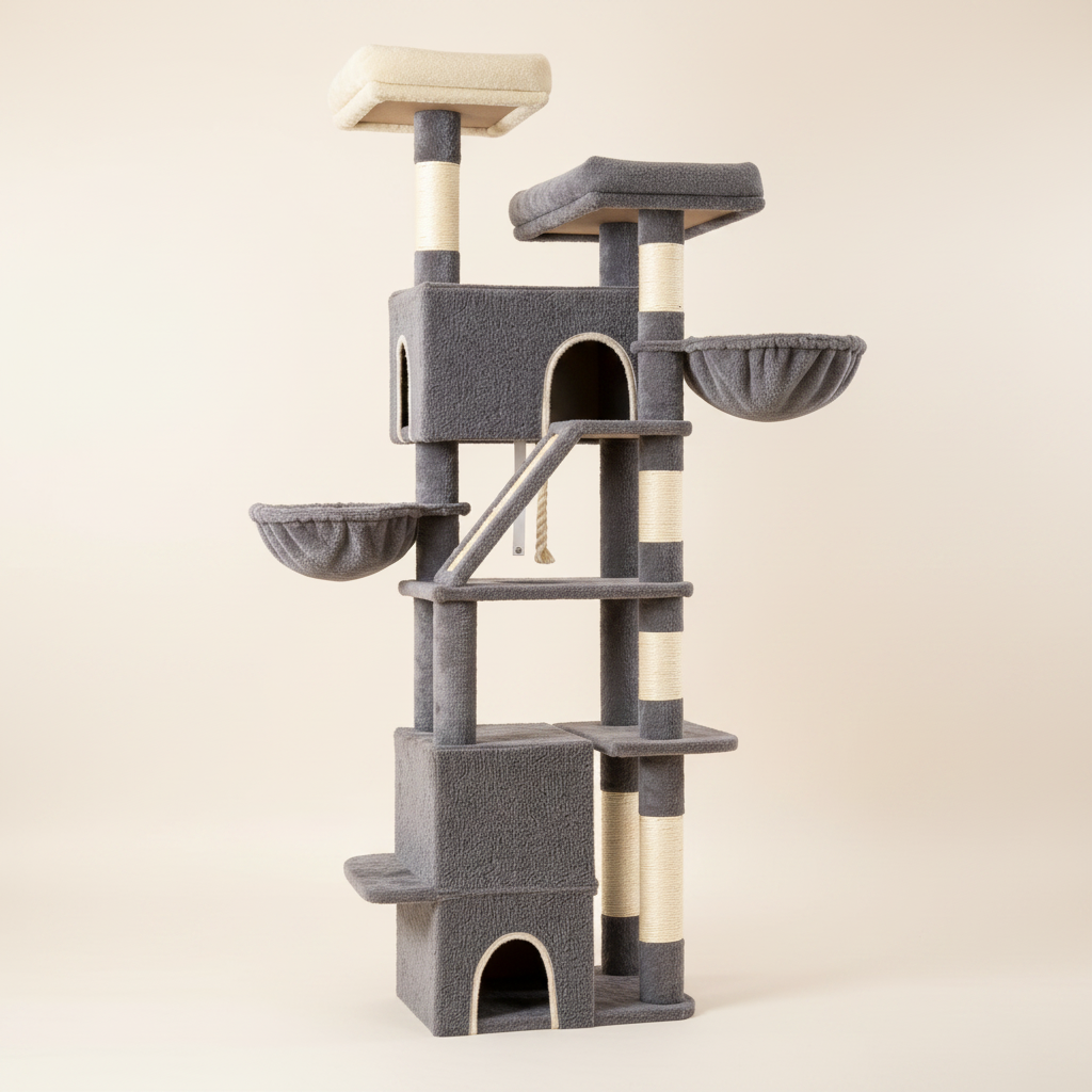 Arbre à Chat 185 cm – 2 Plateformes, 3 Condos & 6 Griffoirs Sisal pour Grandes Races