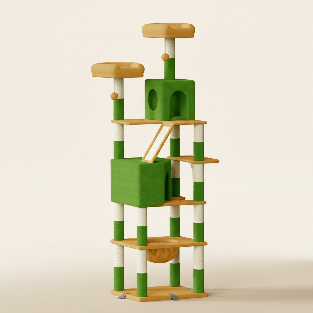 Arbre à Chat XXL 208 cm – Chêne & Thé, Hamac, Planche à Gratter pour Grandes Races