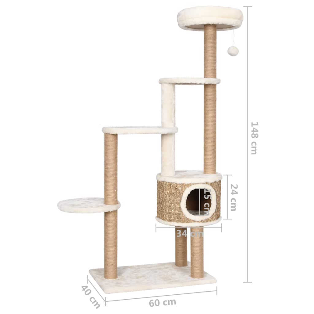 Arbre à Chat en Rotin 148 cm – Coussin Luxe, Griffoir Sisal & Design Premium