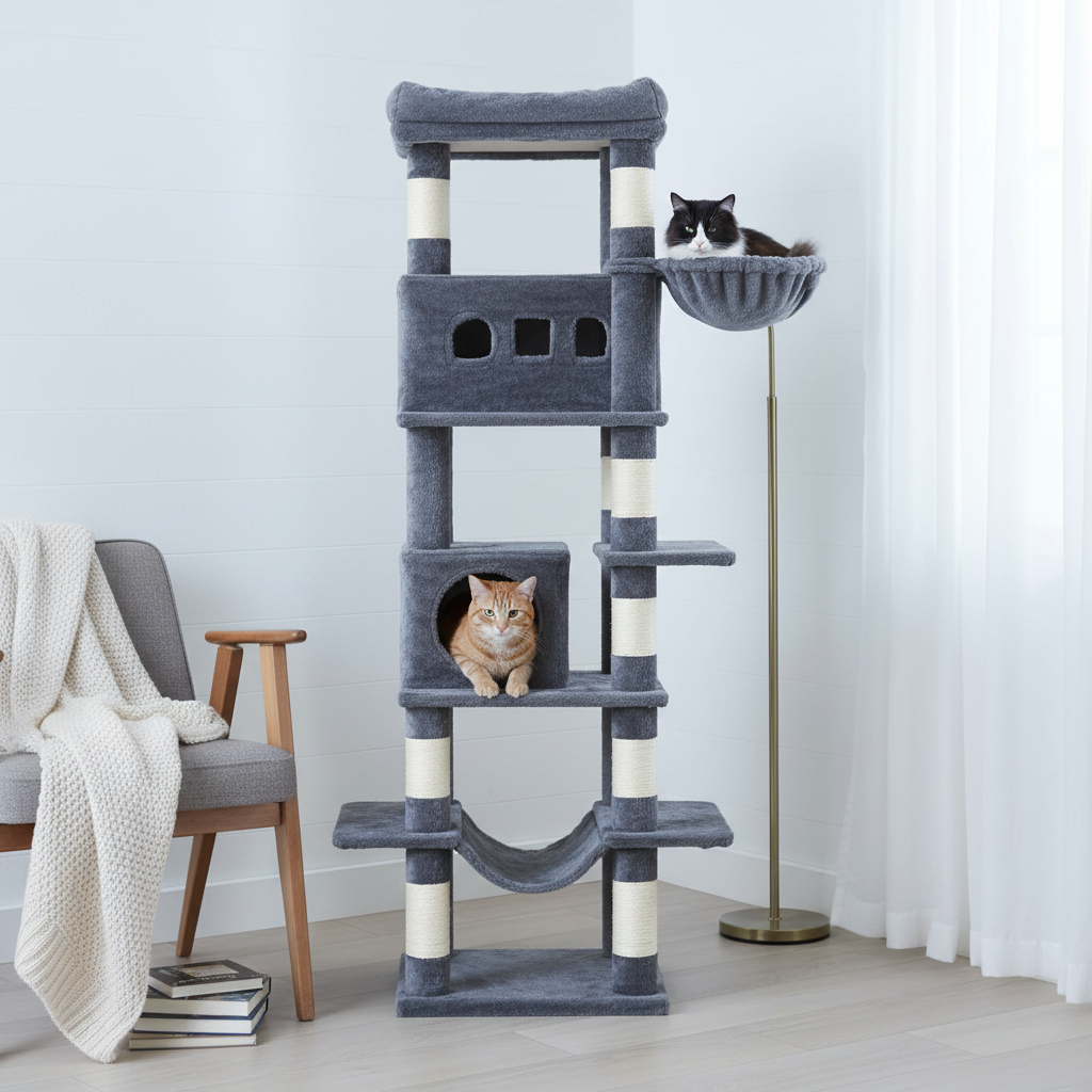 Arbre à Chat 170 cm – Griffoirs Multi-Niveaux, Grand Perchoir & Tapis Lavable