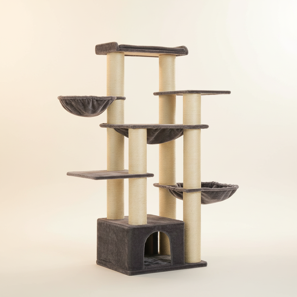 Arbre à Chat 170 cm – 11 Griffoirs Sisal, Hamac & Grand Perche pour Grandes Races
