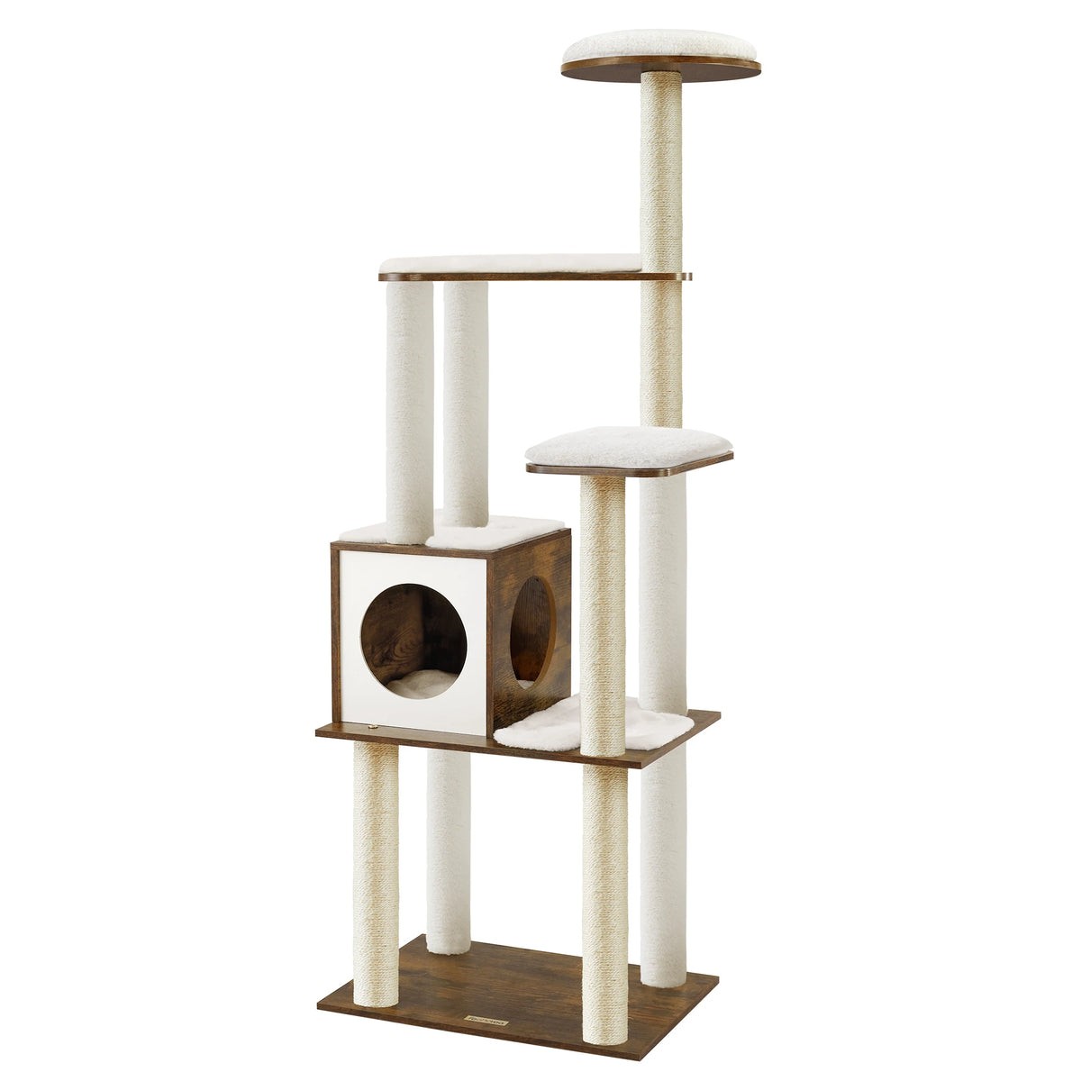 Arbre à Chat en Bois 165 cm – 5 Griffoirs, Plateformes & Niche Confortable