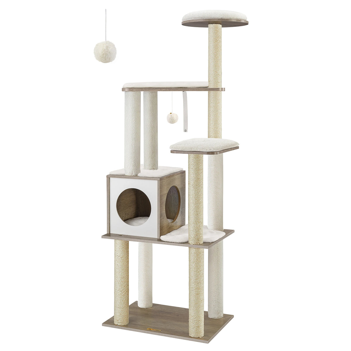 Arbre à Chat en Bois 165 cm – 5 Griffoirs, Plateformes & Niche Confortable