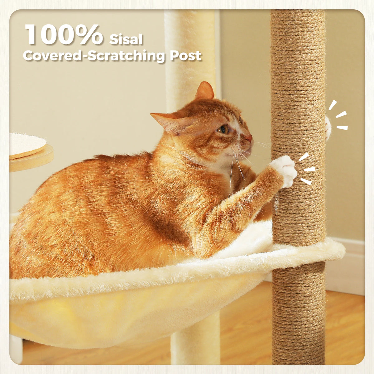 Arbre à Chat en Bois 140 cm – Griffoir Sisal, Niche & Perchoir Supérieur