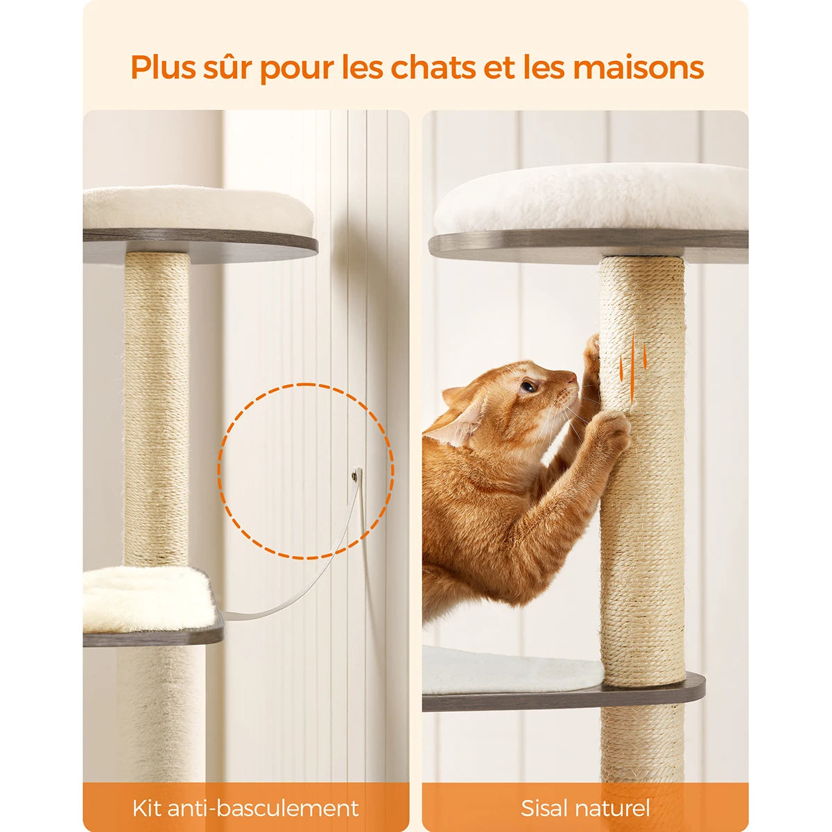 Arbre à Chat en Bois 165 cm – 5 Griffoirs, Plateformes & Niche Confortable