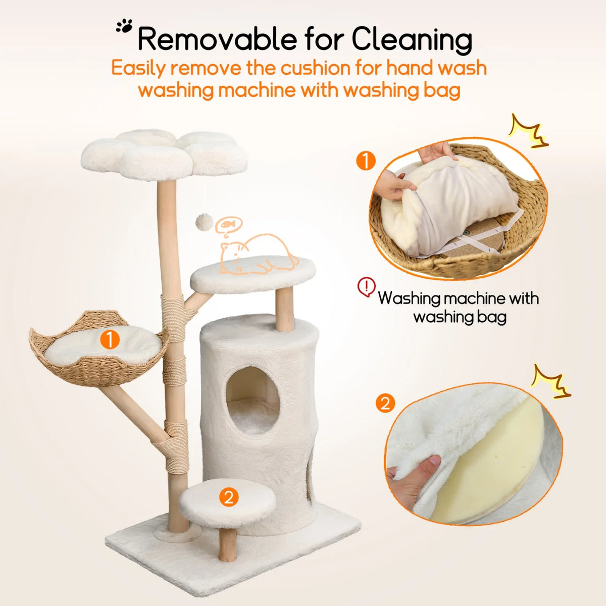 Arbre à Chat en Osier 142 cm – Grand Panier, Niche Fermée & Griffoirs Sisal