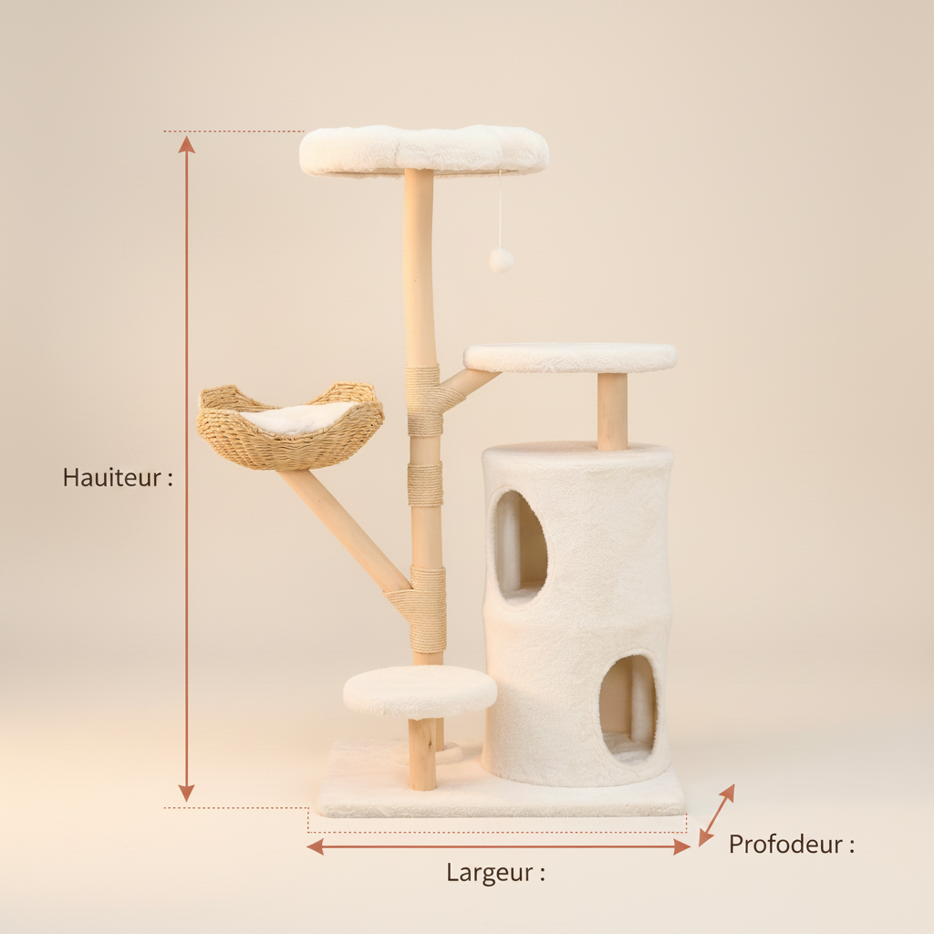 Arbre à Chat en Osier 142 cm – Grand Panier, Niche Fermée & Griffoirs Sisal