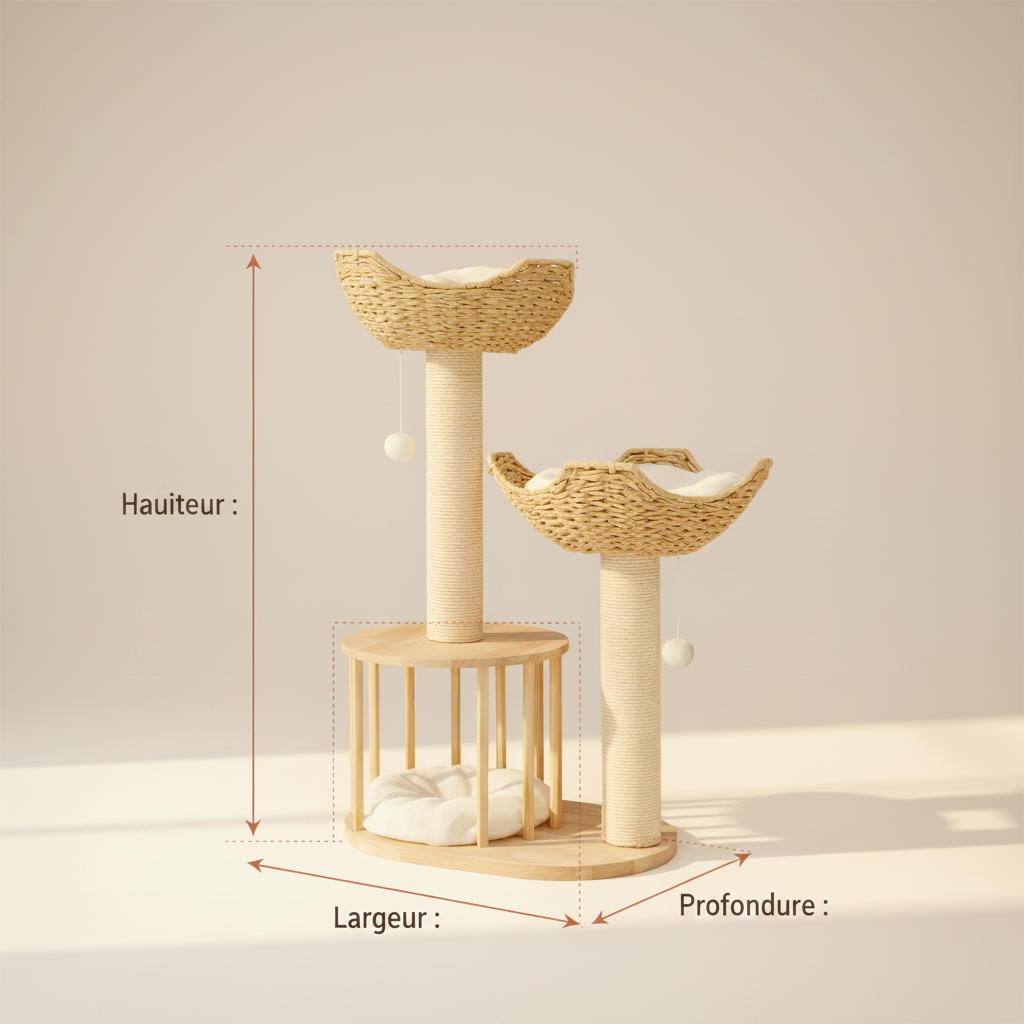 Arbre à Chat en Osier 99 cm – Paniers Naturels, Griffoir Sisal & Niche Cosy