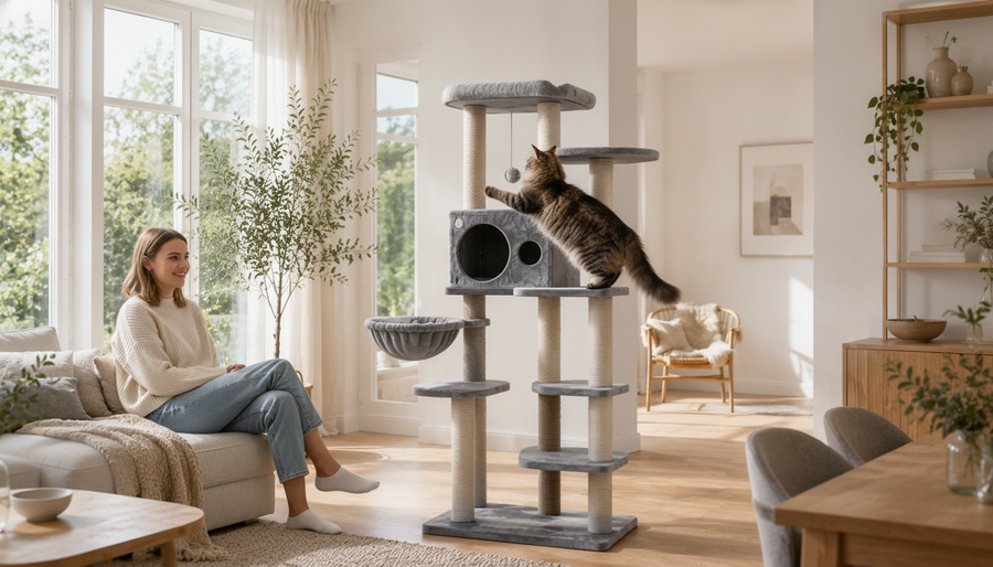 Arbre à chat moderne dans un intérieur élégant