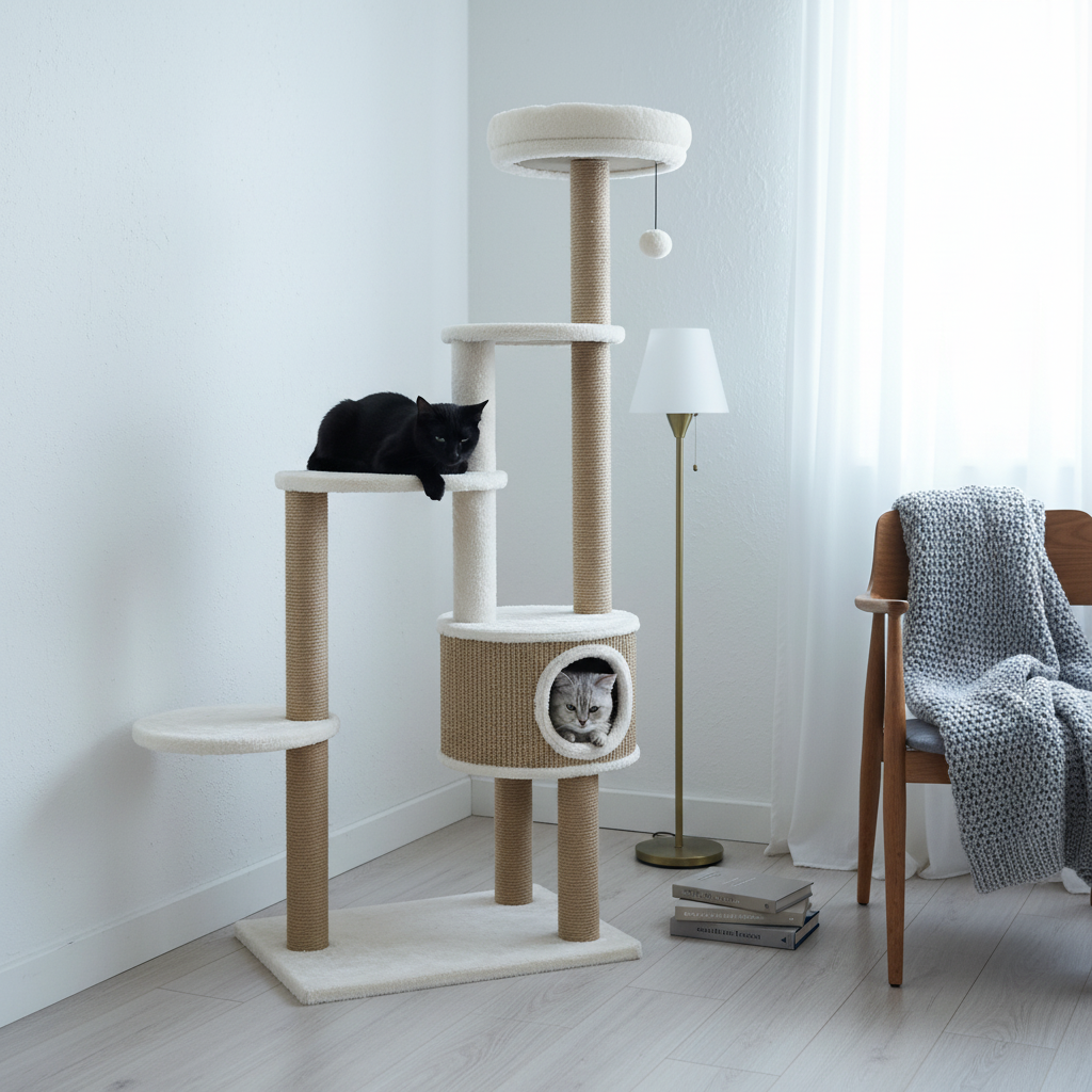 Arbre à Chat en Rotin 148 cm – Coussin Luxe, Griffoir Sisal & Design Premium